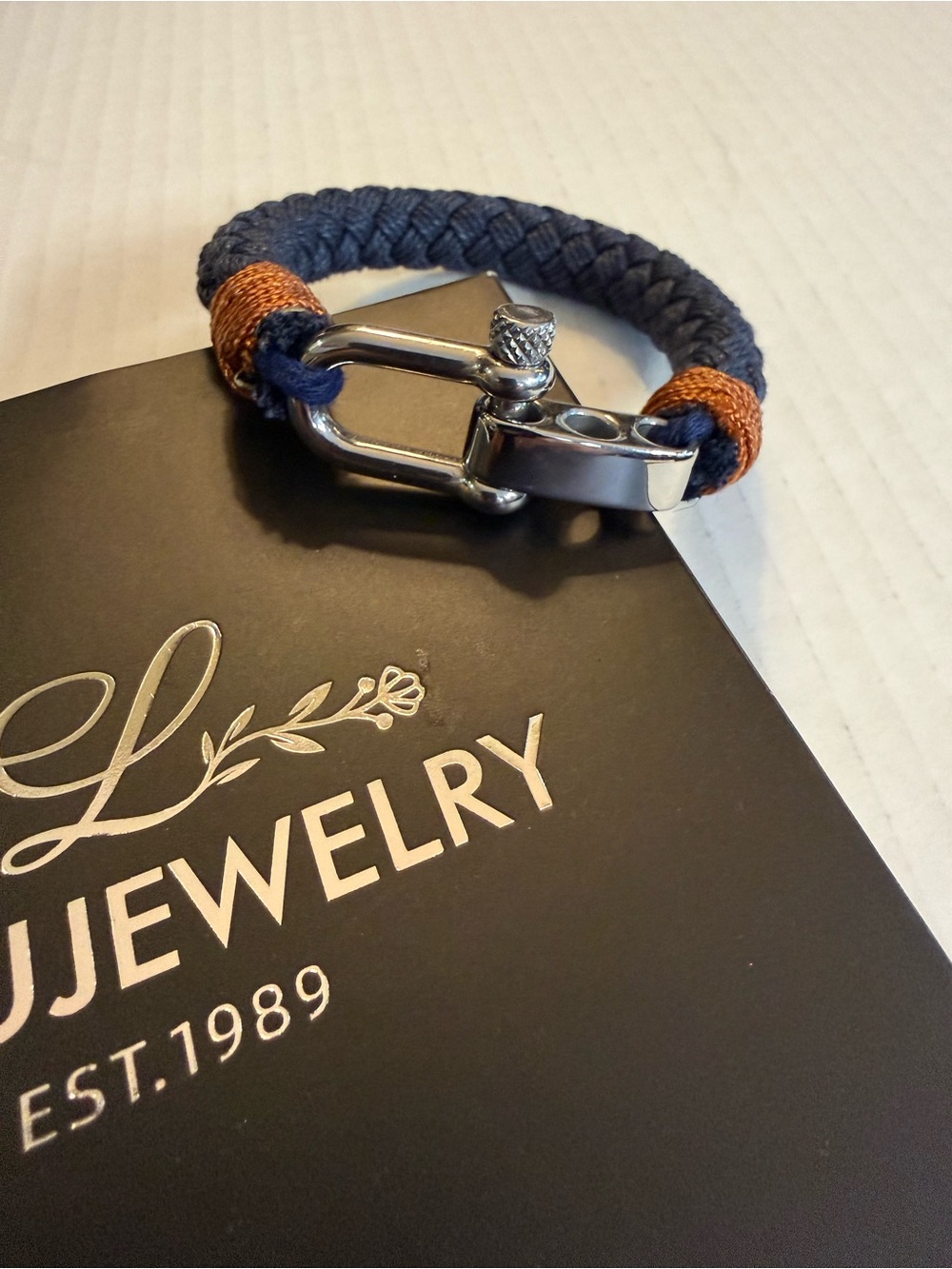 Blue navy cord bracelet with silver toggle clasp